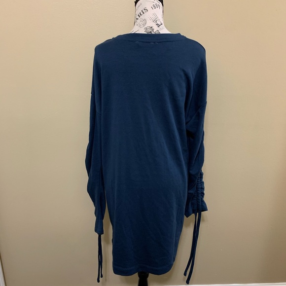 Lush Blue Ruched Drawstring Long Sleeve Mini Dress Size Large - Picture 9 of 11